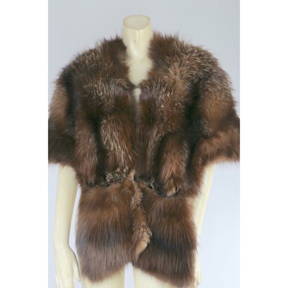 Vintage C. Henning Brown Raccoon Fur Overcoat Cape Wrap Scarf Luxury Real Fur - Picture 6 of 16